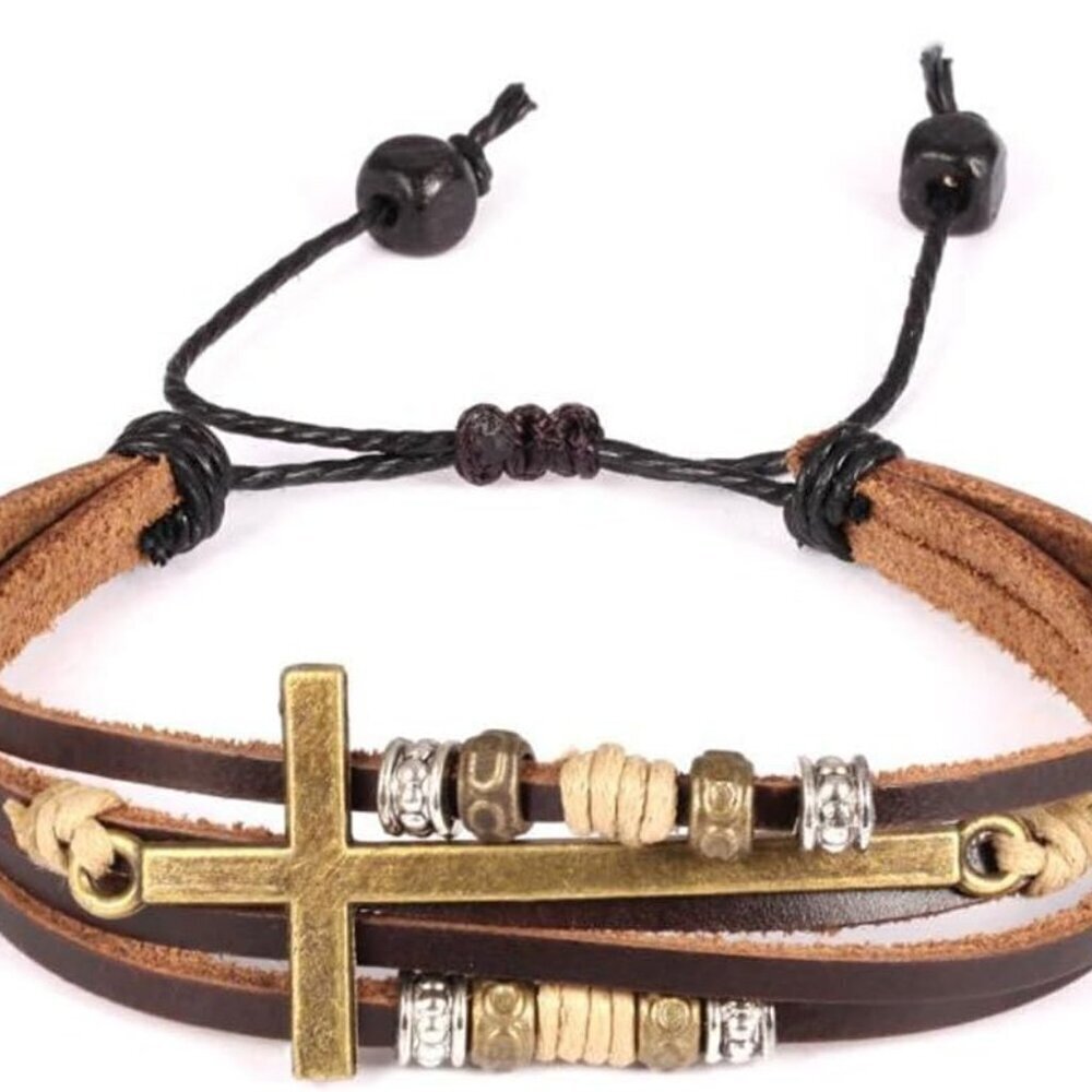 Leather Christian Cross Wrap Bracelet Women Adjustable Religious Jewelry Gifts